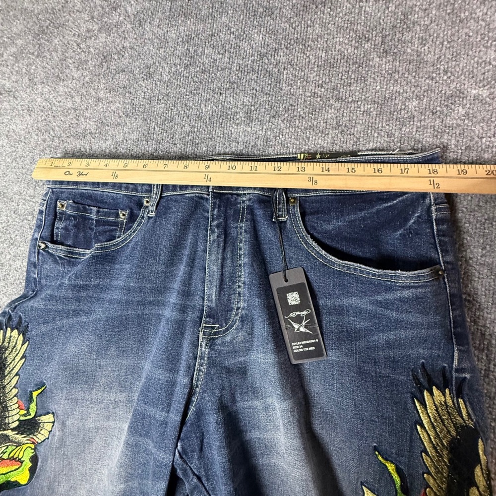 Ed Hardy Mens Slim Straight Embroidered Eagle Snake Jeans Blue 36 MEHD8301-8 NWT - Picture 8 of 11
